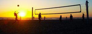 People playing beach volleyball on one of the many great Santa Barbara Beaches.