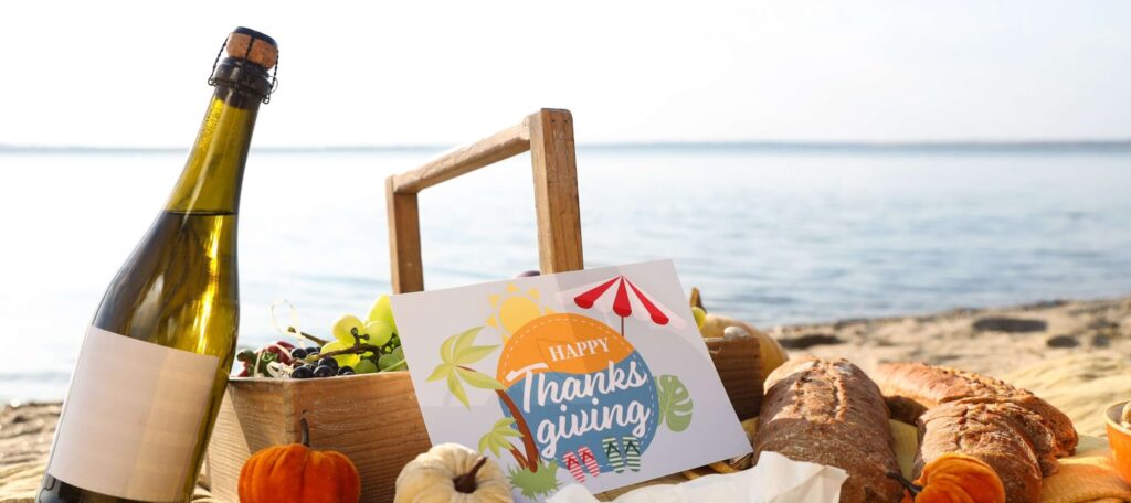 A beach with Thanksgiving Vacation Ideas.